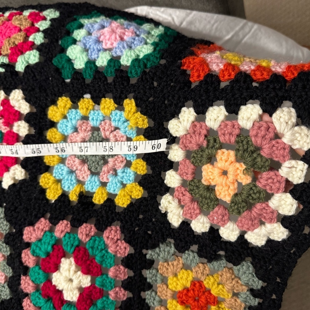 Vintage Colorful Crochet Patchwork Blanket - Picture 4 of 5
